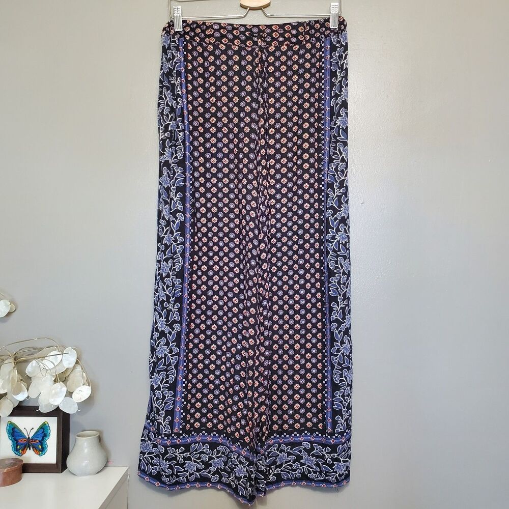 Angie Pants Womens Size Medium Floral Ajrakh Wide Leg Palazzo Pull On Boho